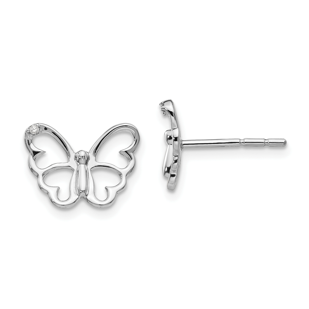 925 Sterling Silver Rhodium-plated Diamond Butterfly Post Earrings